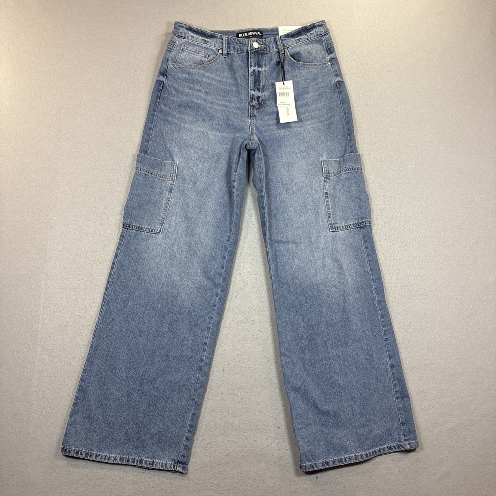 Blue‎ Revival Flex Back Cargo Wide Leg Women's High Rise Jean Size 31 NWT